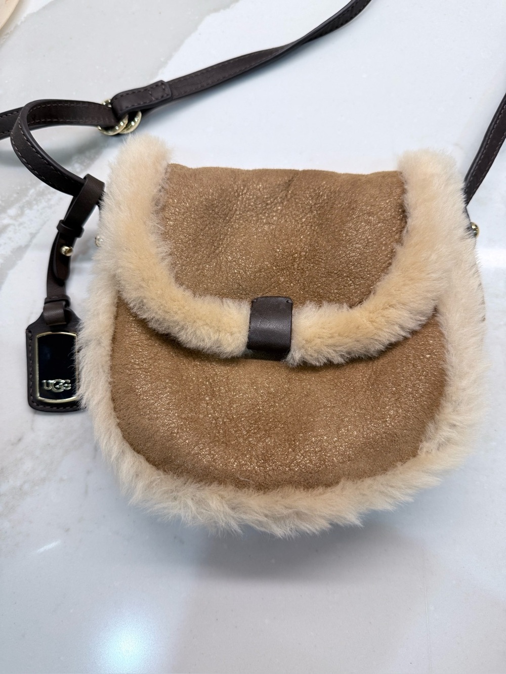UGG Chestnut Shearling-Trim Suede MINI Crossbody GREAT Condition